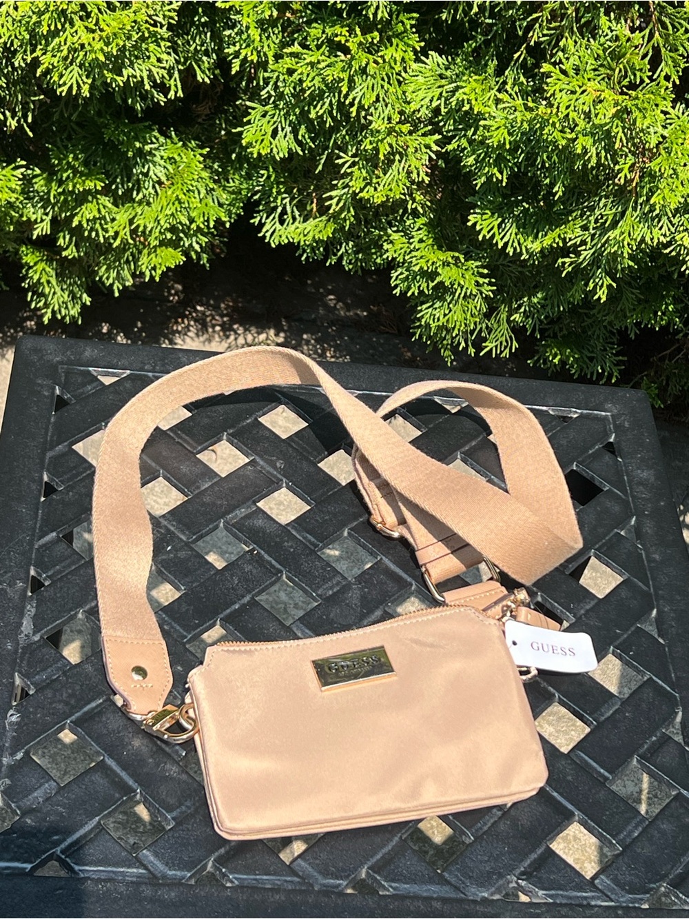 GUESS Nude Tan Crossbody with Wide Adjustable Strap